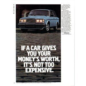 1981 Volvo GLE Luxury Sedan Vintage Print Ad Cobblestone Road 80s Wall Art